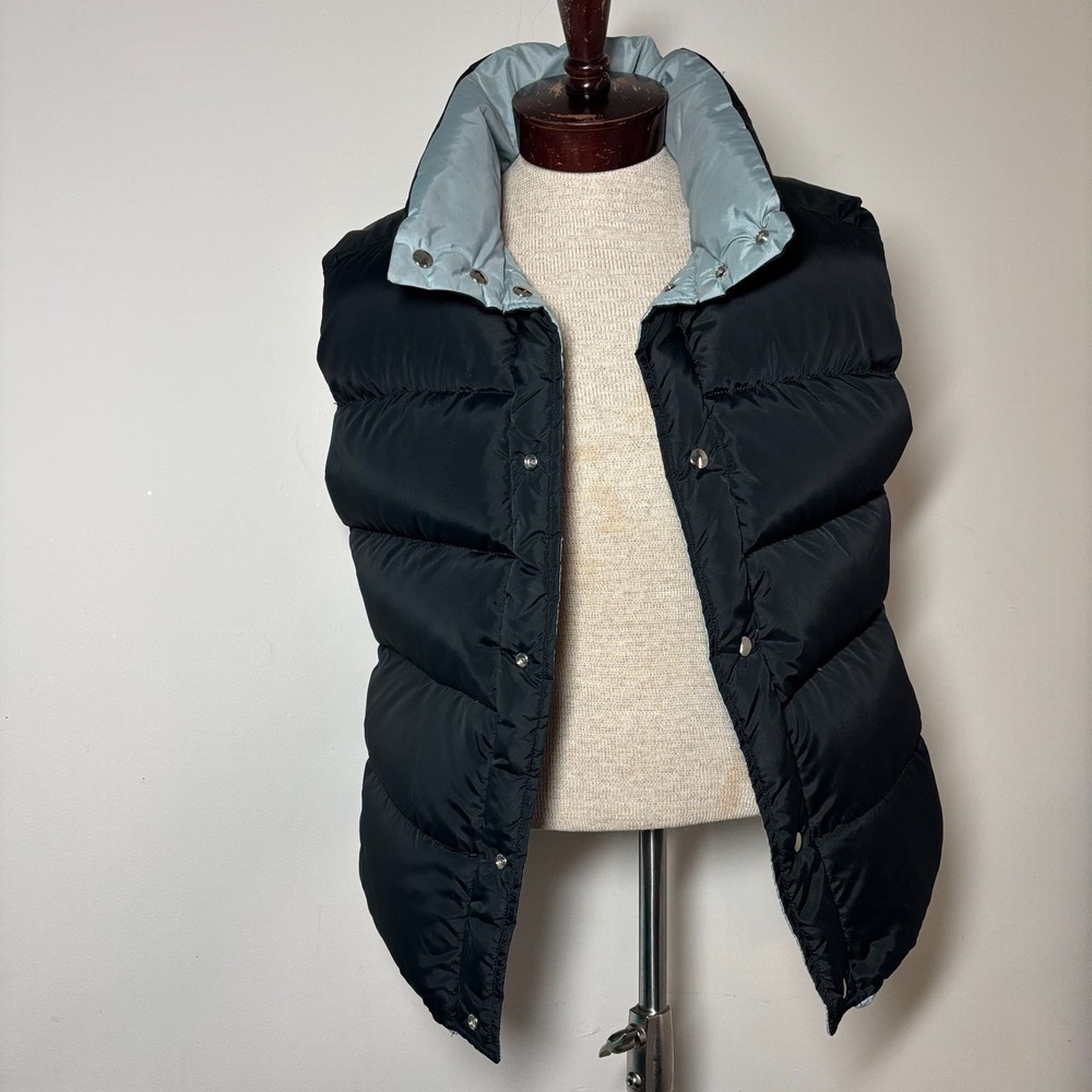 VTG 70's Comfy Goose‎ Down Puffer Vest Reversible Black Gray Made in USA L NWOT